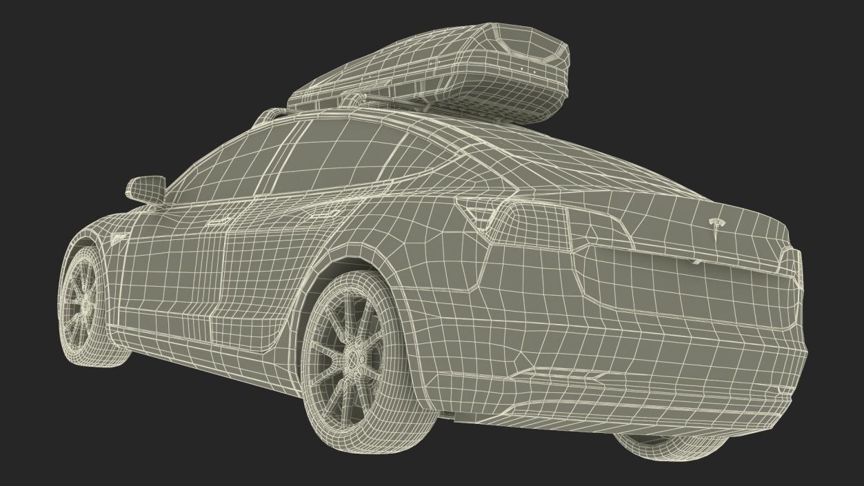 3D Tesla with Thule Car Roofbox on Roof Rack 2 model