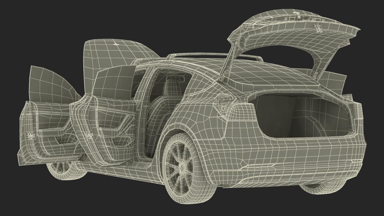 Tesla with Roof Rack Rigged 3D