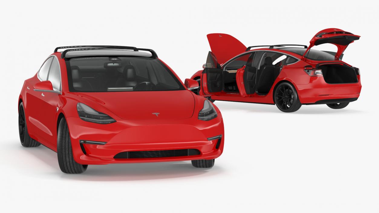 Tesla with Roof Rack Rigged 3D