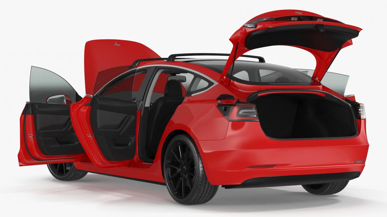 Tesla with Roof Rack Rigged 3D