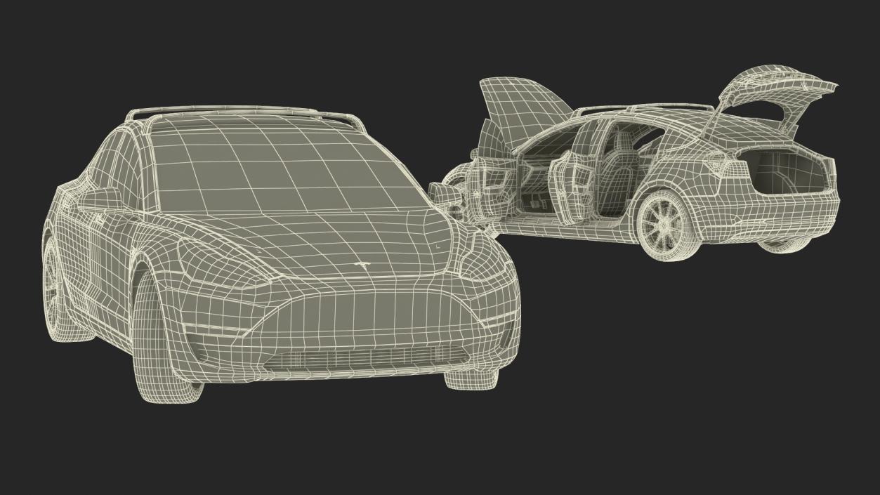 Tesla with Roof Rack Rigged 3D