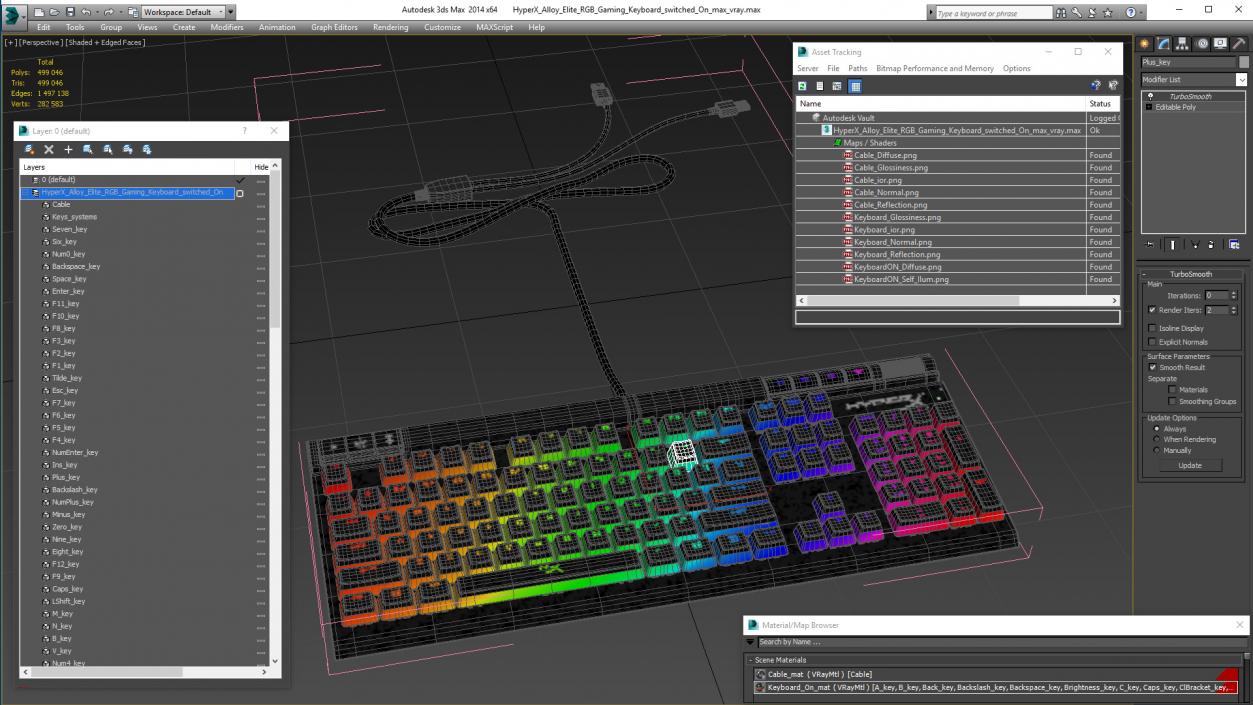 3D model HyperX Alloy Elite RGB Gaming Keyboard switched On