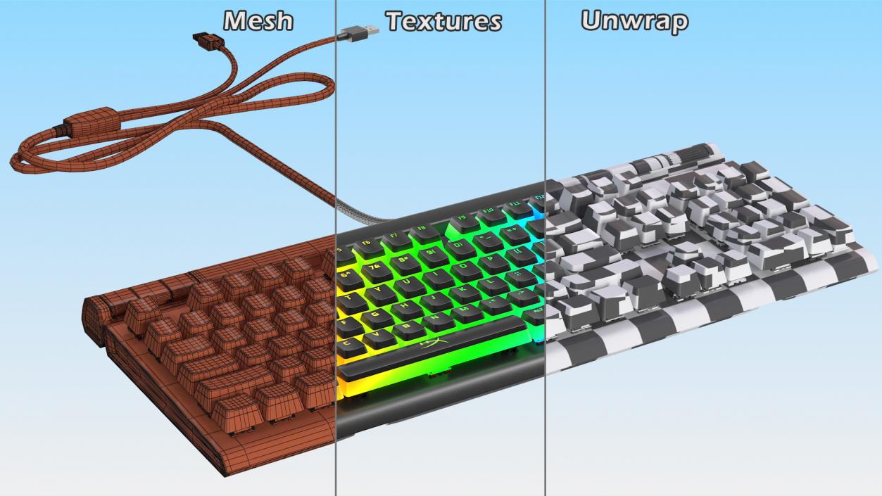 3D model HyperX Alloy Elite RGB Gaming Keyboard switched On