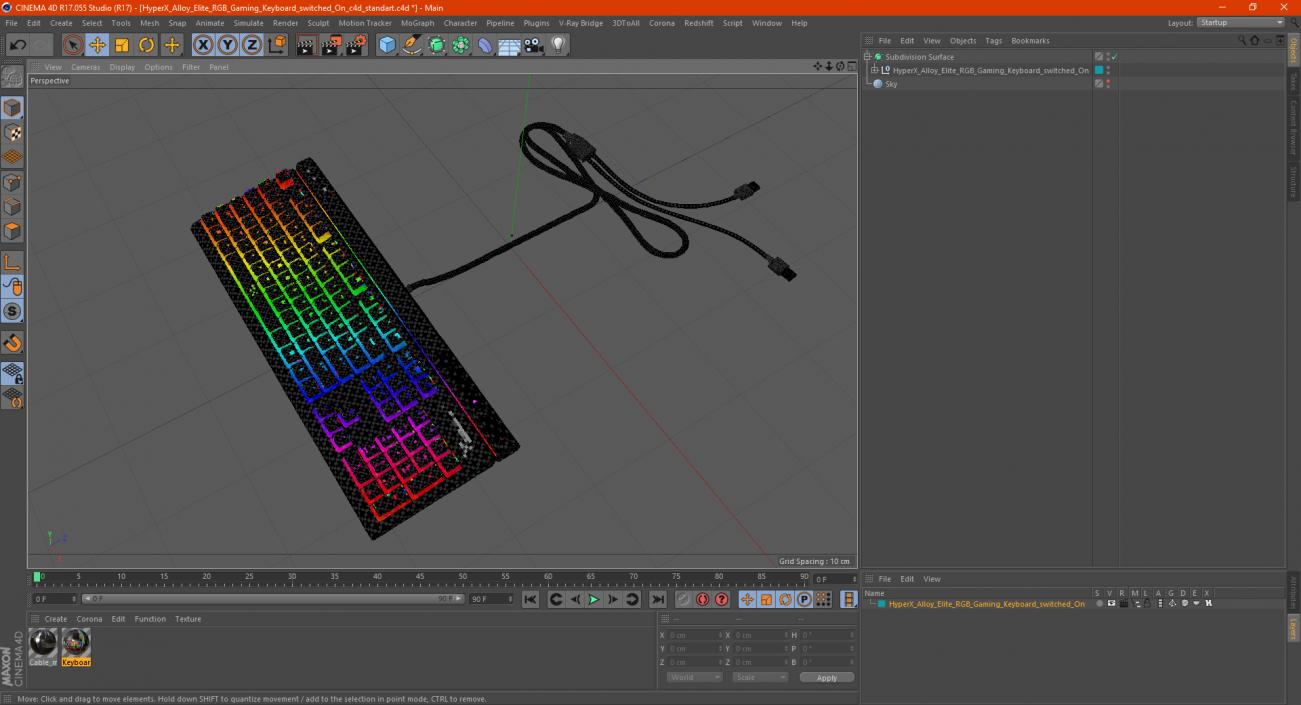 3D model HyperX Alloy Elite RGB Gaming Keyboard switched On