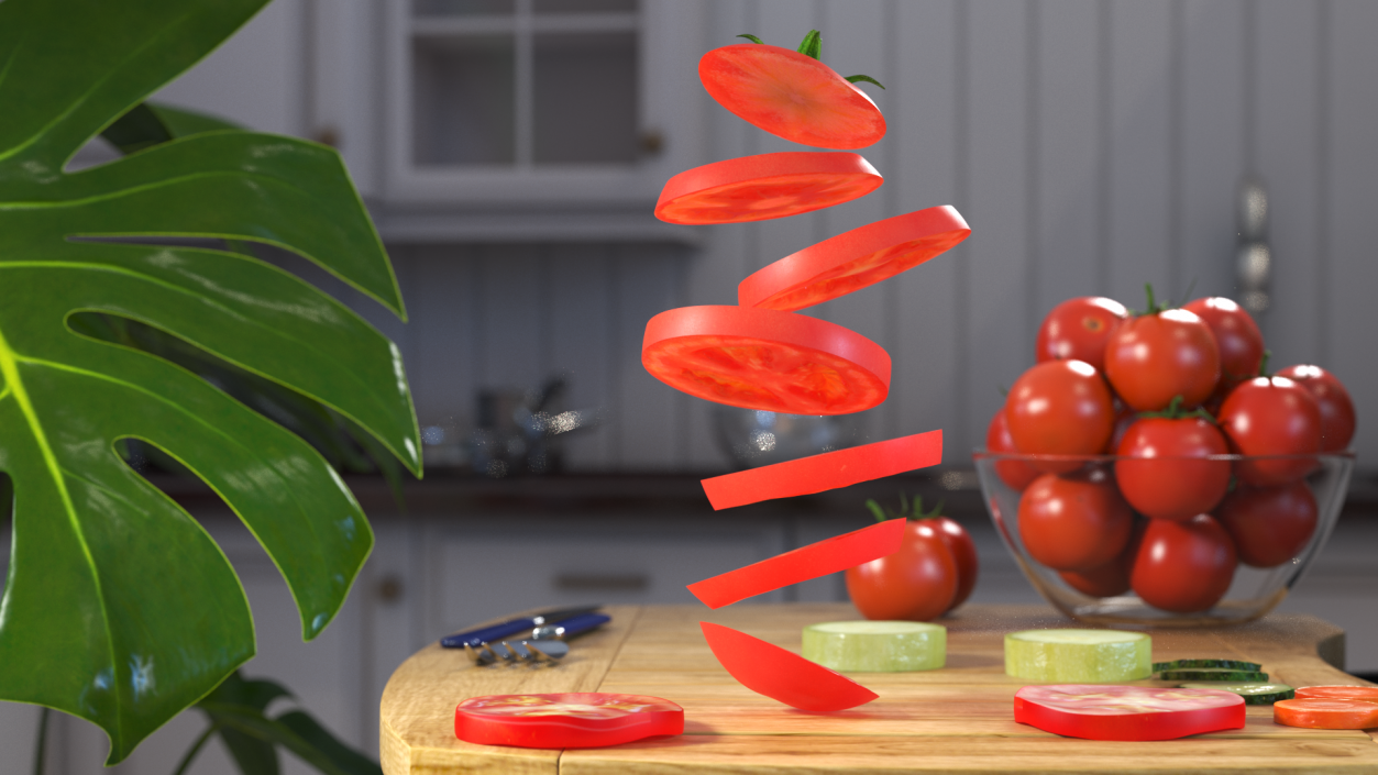 Sliced Tomato in the Air 3D model