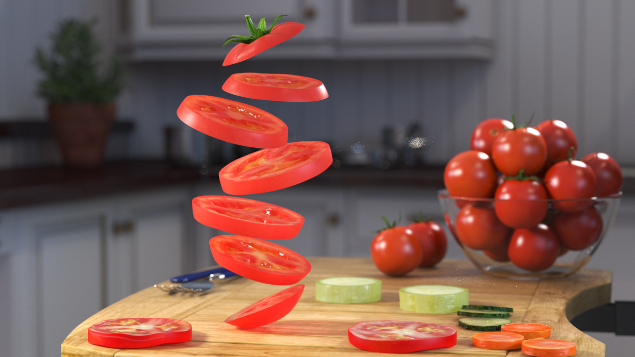 Sliced Tomato in the Air 3D model