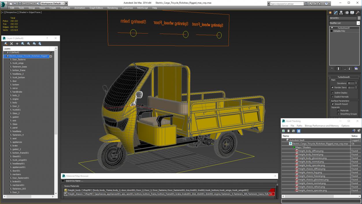 Electric Cargo Tricycle Rickshaw Rigged 3D model