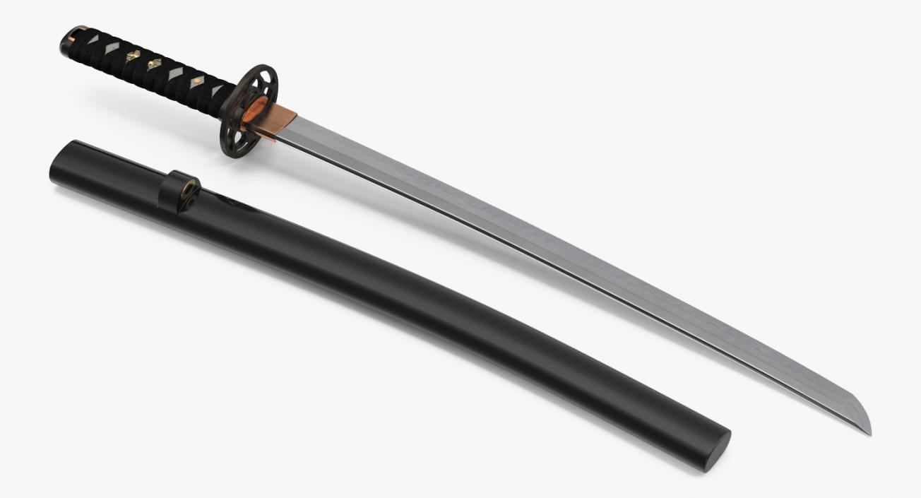 Wakizashi Japanese Short Sword Set 3D model