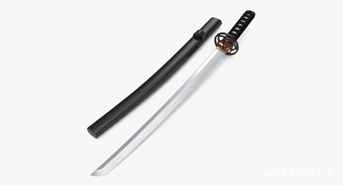 Wakizashi Japanese Short Sword Set 3D model