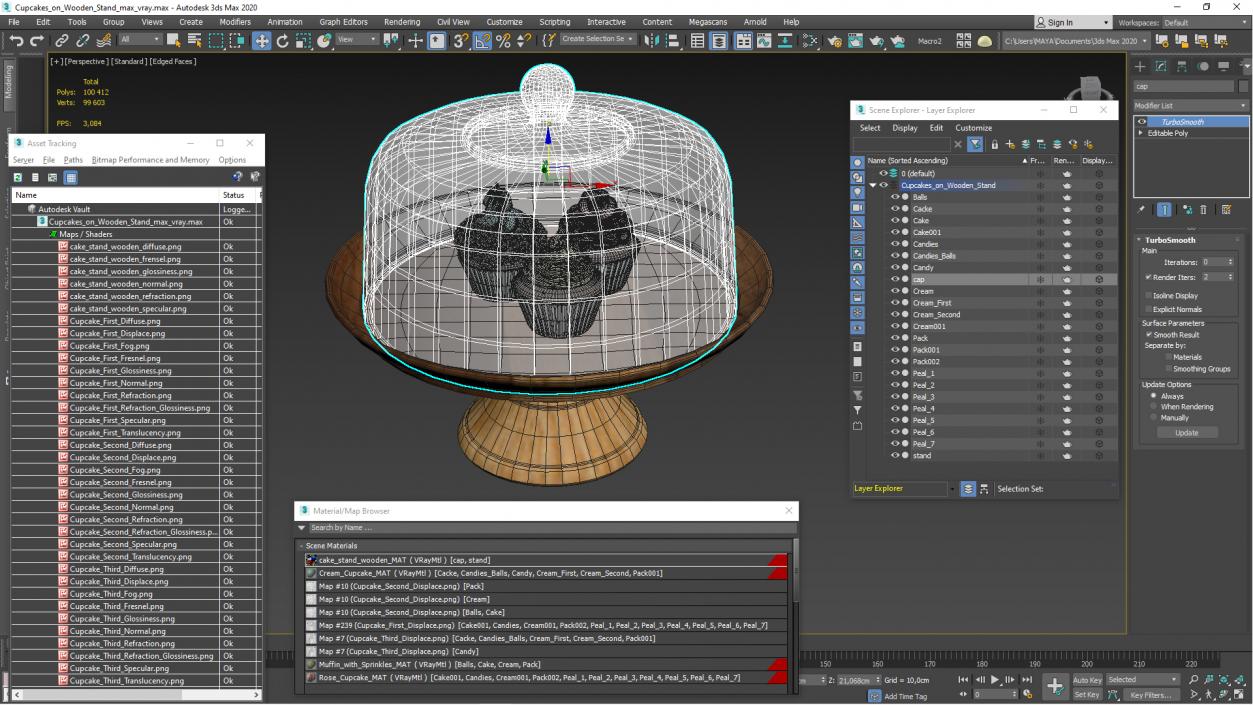 Cupcakes on Wooden Stand 3D model