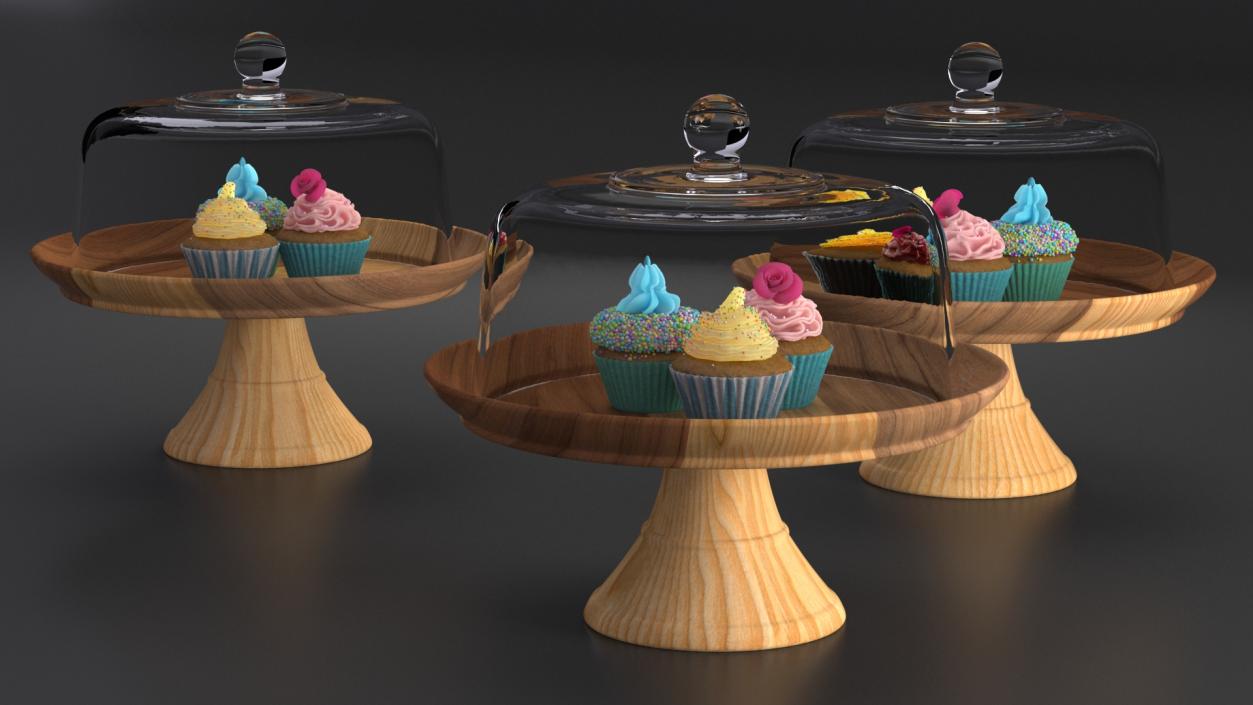 Cupcakes on Wooden Stand 3D model