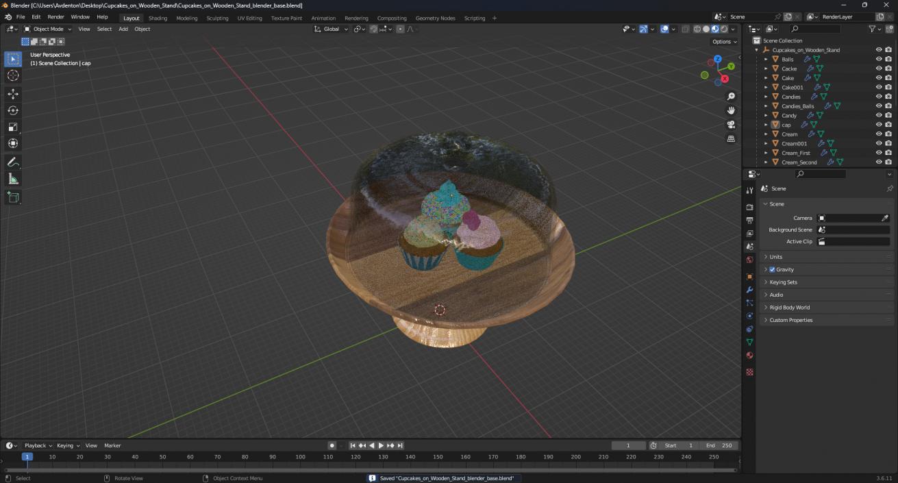 Cupcakes on Wooden Stand 3D model