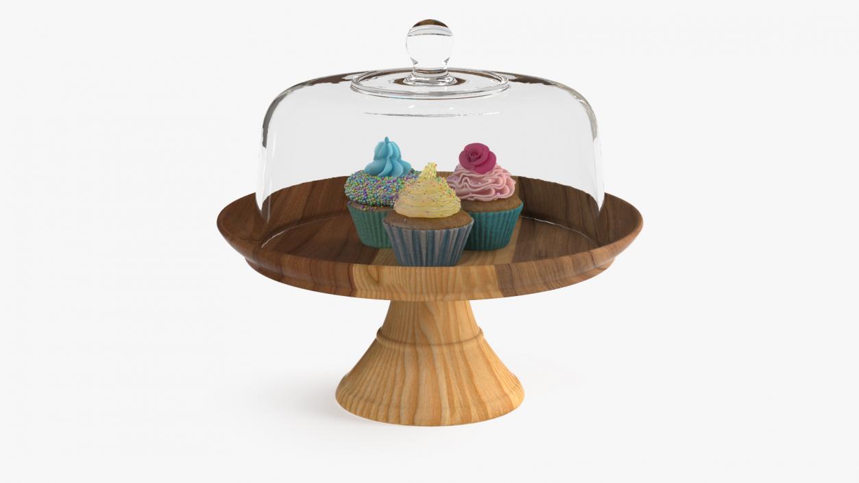 Cupcakes on Wooden Stand 3D model