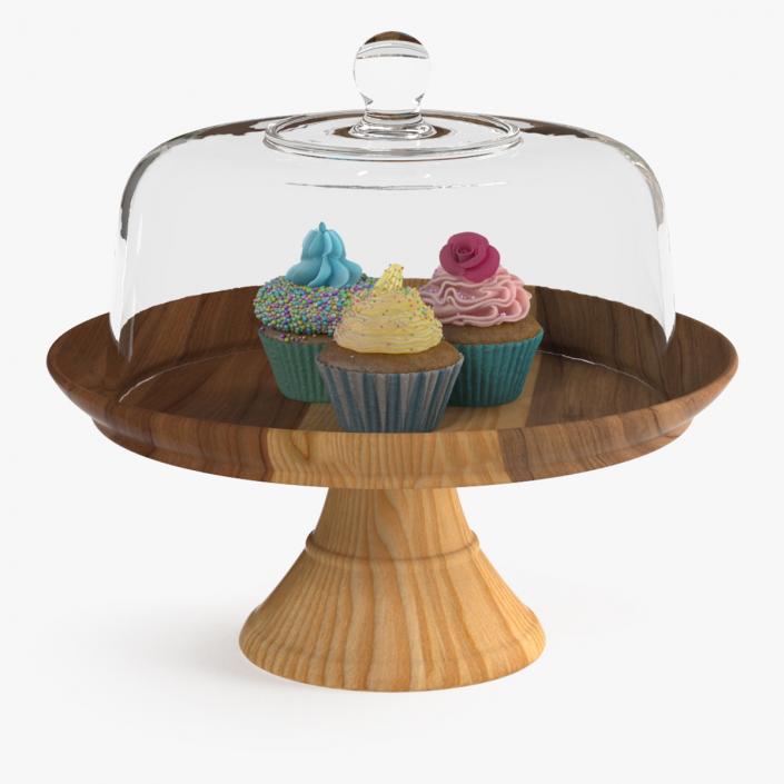 Cupcakes on Wooden Stand 3D model