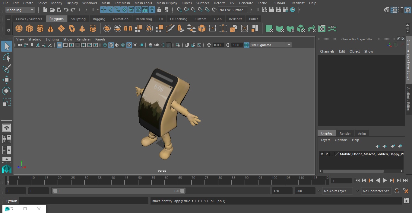 Mobile Phone Mascot Golden Happy Pose 3D