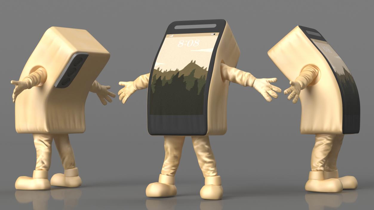 Mobile Phone Mascot Golden Happy Pose 3D