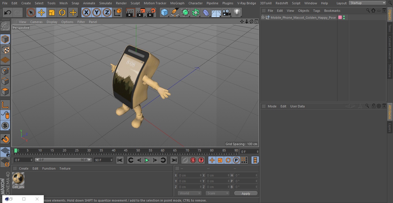 Mobile Phone Mascot Golden Happy Pose 3D