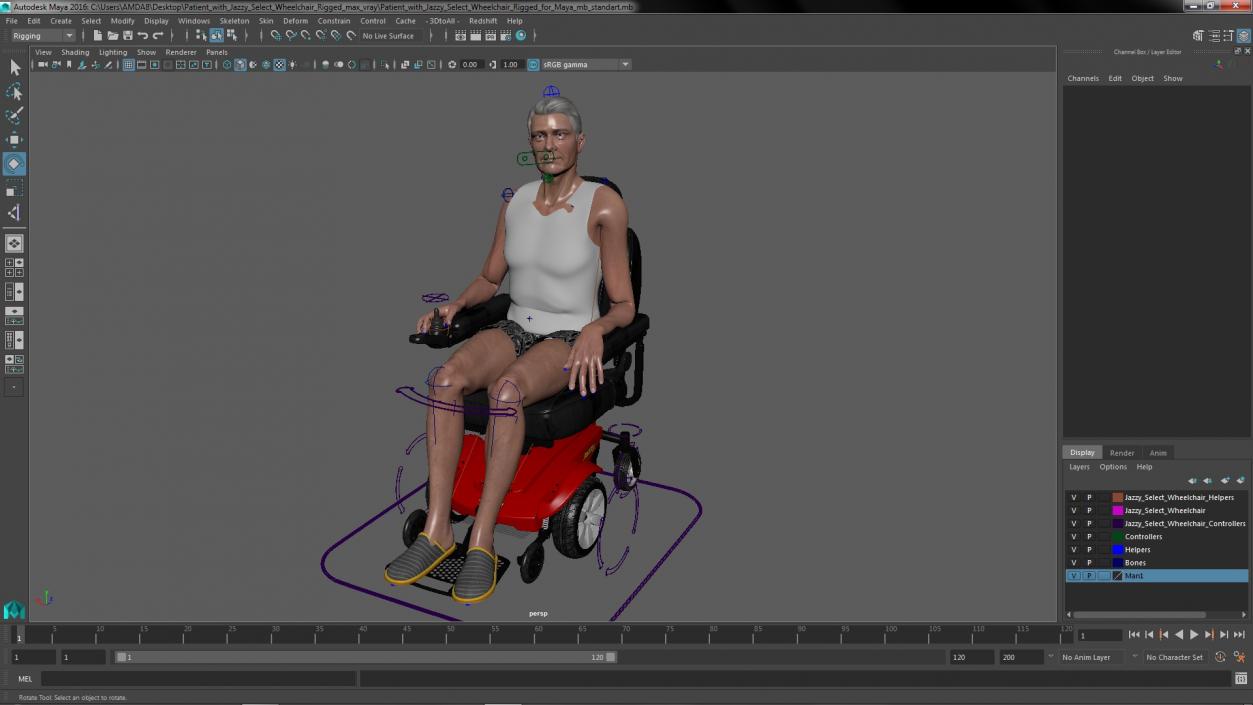 Patient with Jazzy Select Wheelchair Rigged for Maya 3D