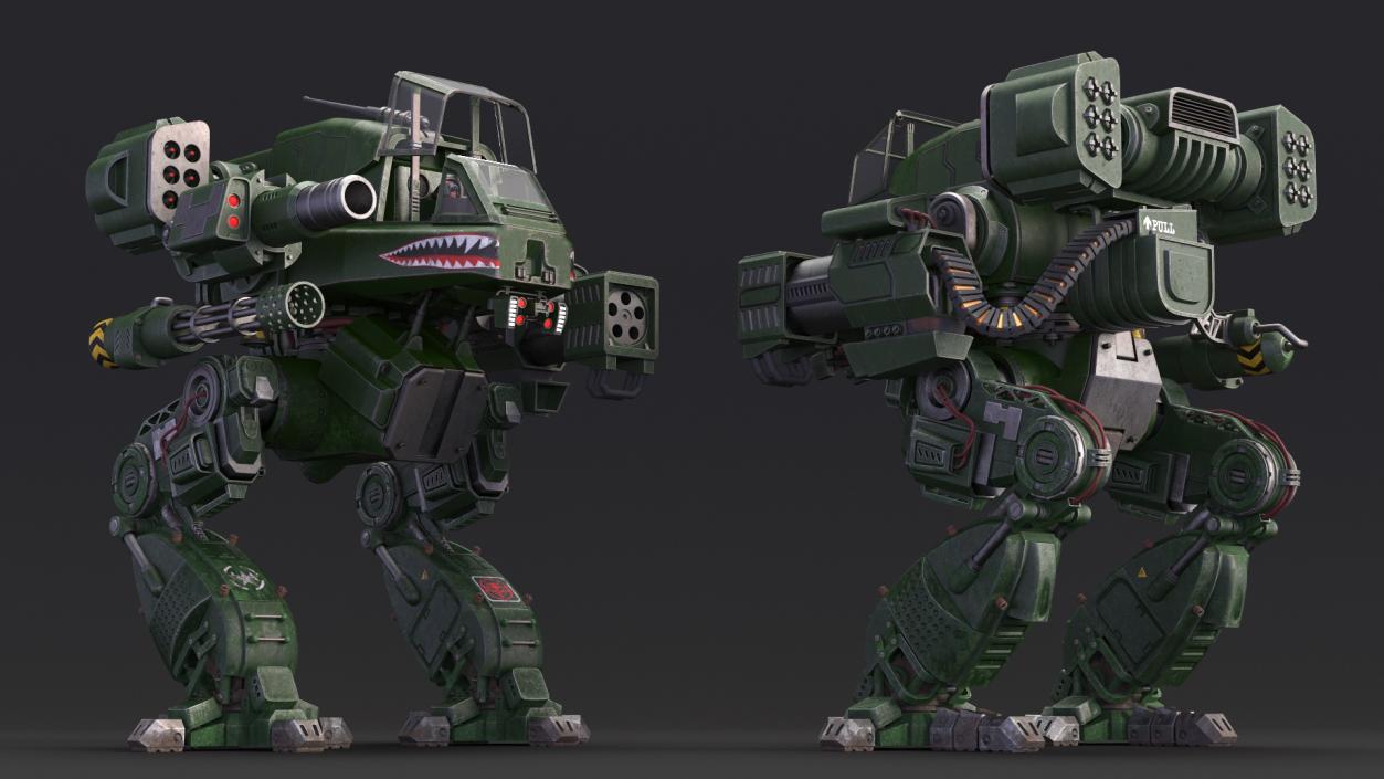 3D Shabby Sci-Fi Robot Dark Green with Pilot