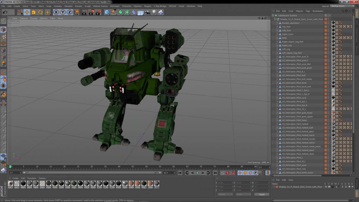 3D Shabby Sci-Fi Robot Dark Green with Pilot