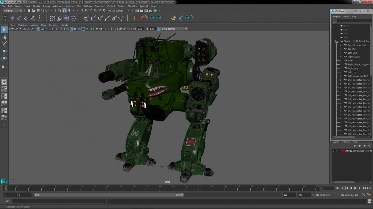 3D Shabby Sci-Fi Robot Dark Green with Pilot