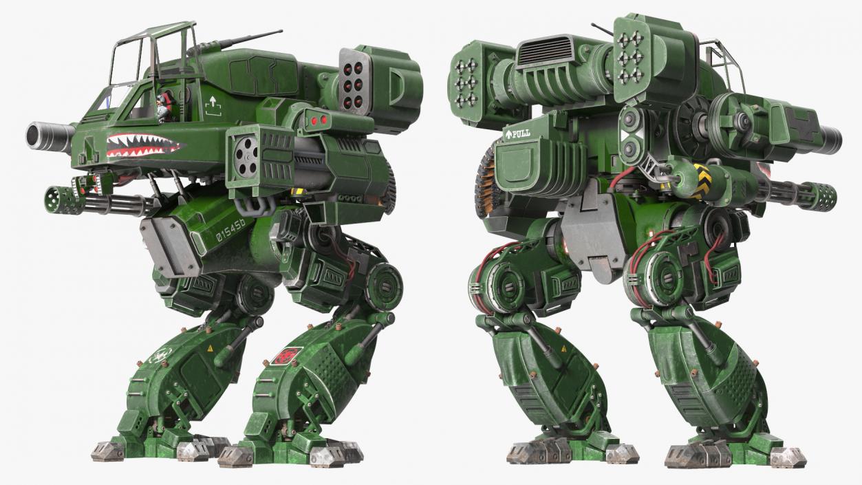 3D Shabby Sci-Fi Robot Dark Green with Pilot