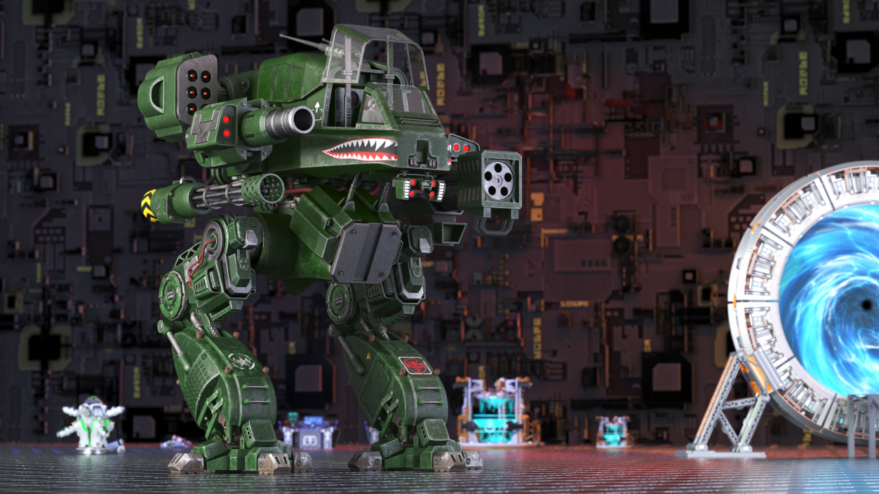 3D Shabby Sci-Fi Robot Dark Green with Pilot