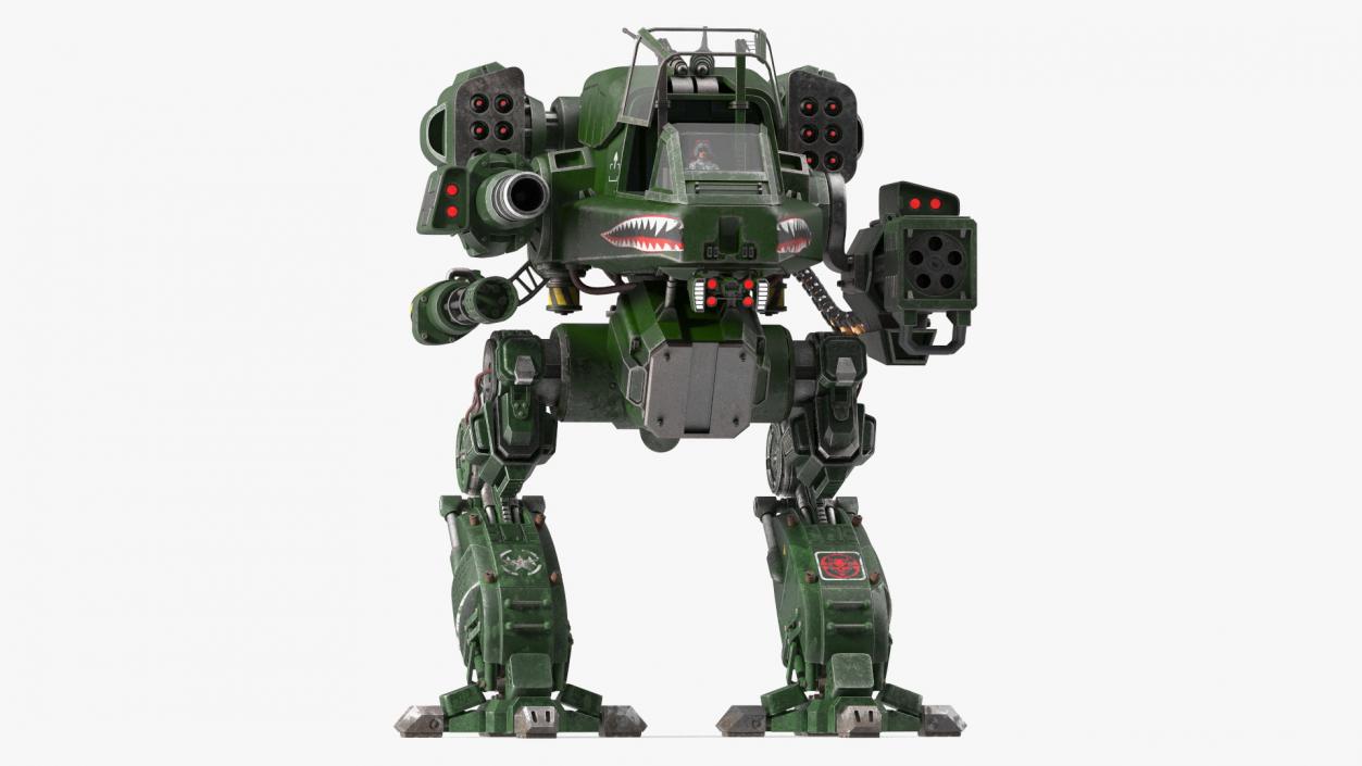 3D Shabby Sci-Fi Robot Dark Green with Pilot