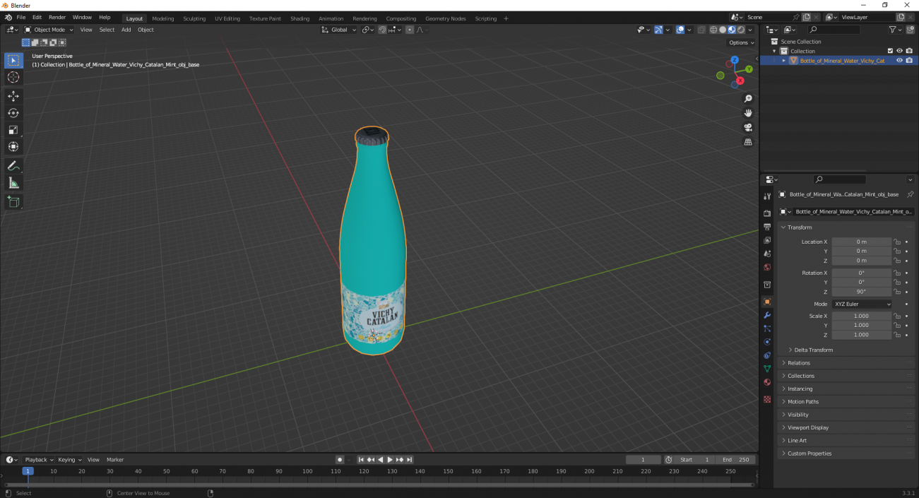 Bottle of Mineral Water Vichy Catalan Mint 3D