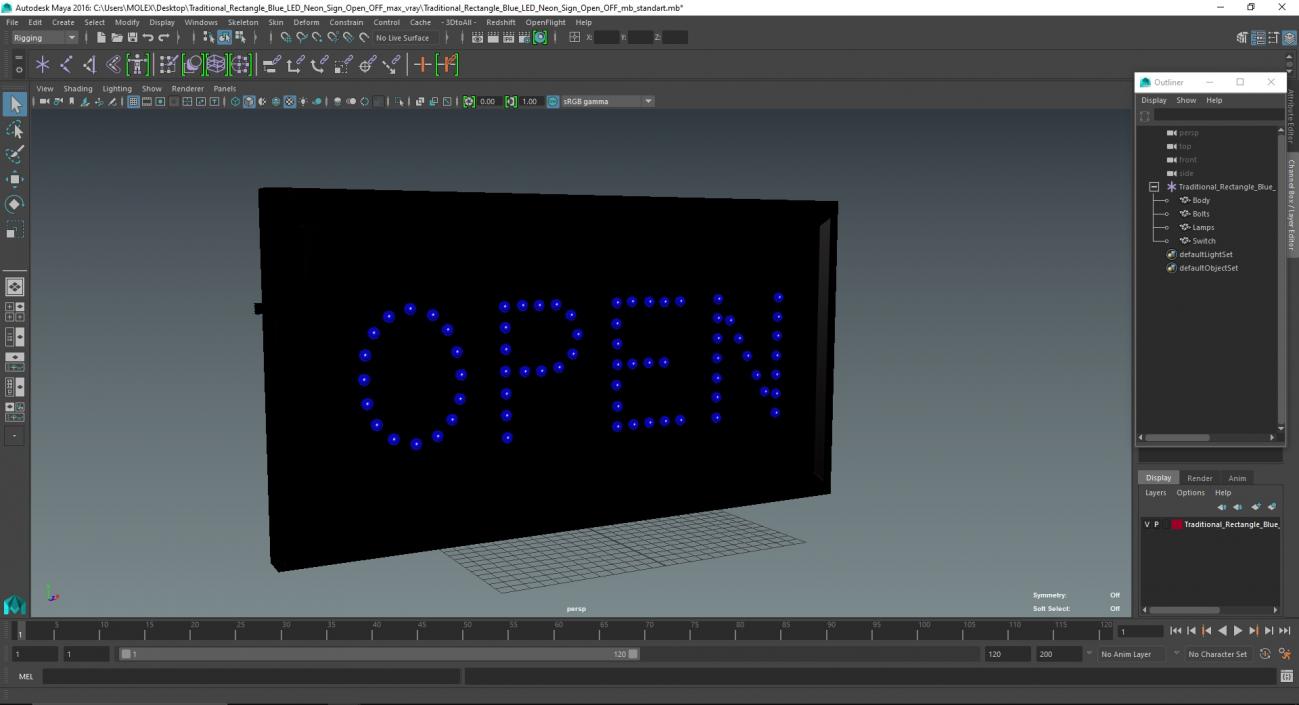 Traditional Rectangle Blue LED Neon Sign Open OFF 3D model