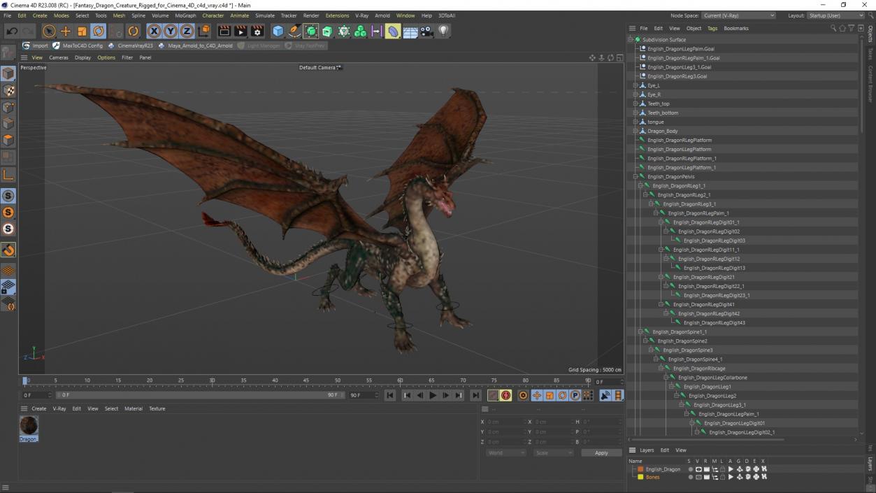 Fantasy Dragon Creature Rigged for Cinema 4D 3D model