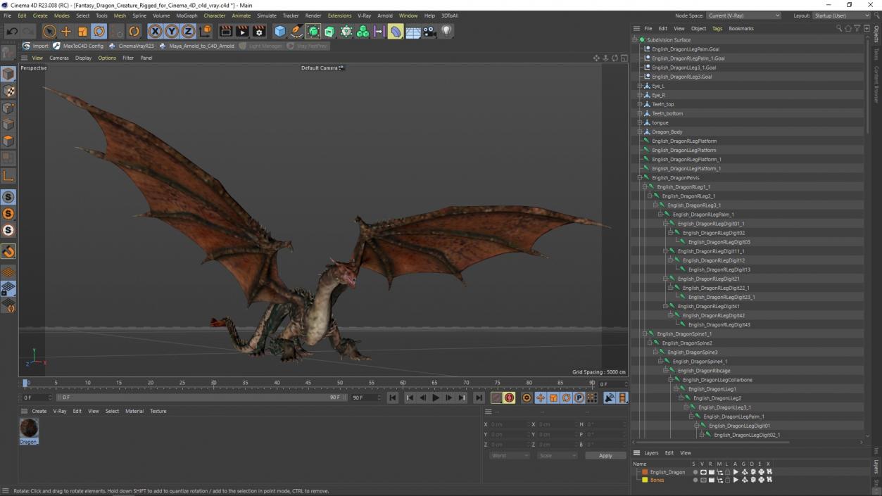 Fantasy Dragon Creature Rigged for Cinema 4D 3D model