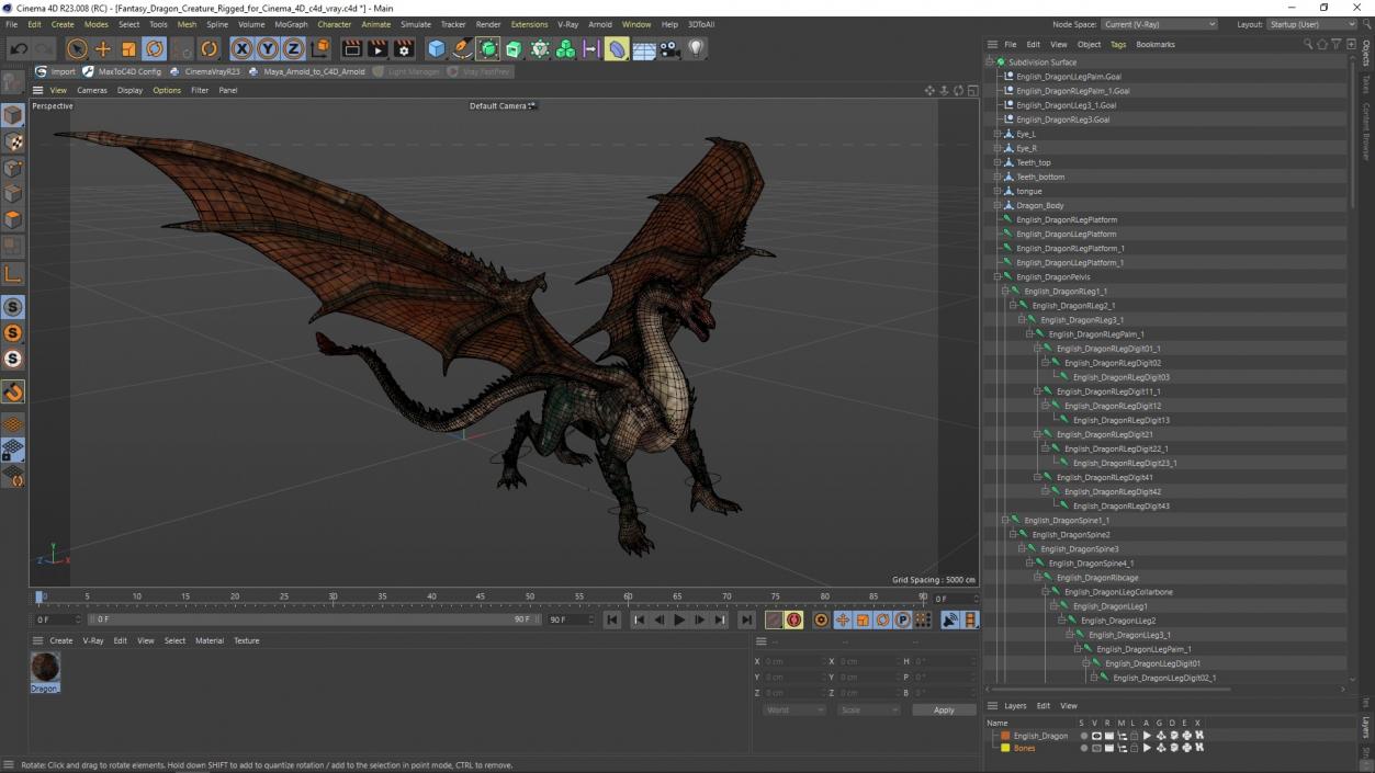 Fantasy Dragon Creature Rigged for Cinema 4D 3D model