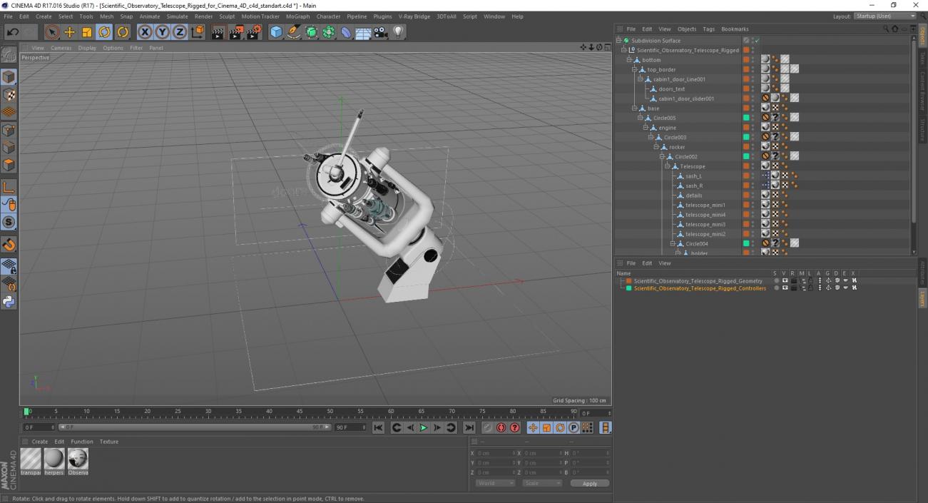 3D Scientific Observatory Telescope Rigged for Cinema 4D model