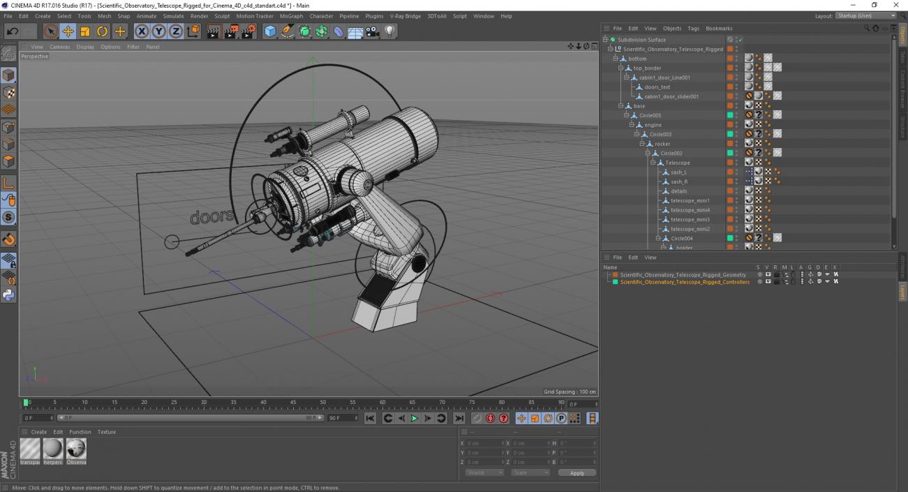 3D Scientific Observatory Telescope Rigged for Cinema 4D model