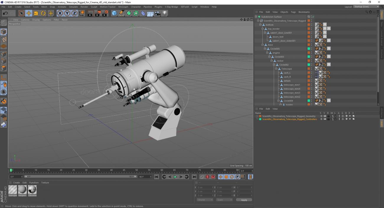 3D Scientific Observatory Telescope Rigged for Cinema 4D model