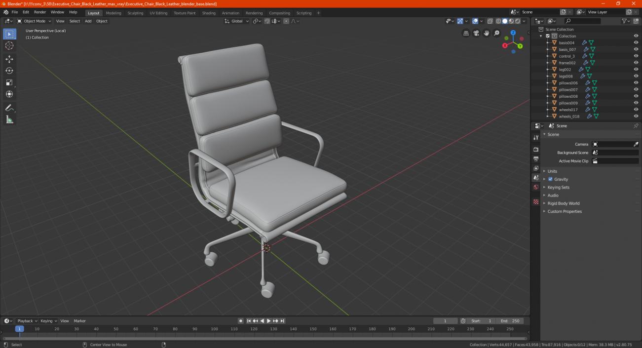 Executive Chair Black Leather 3D model