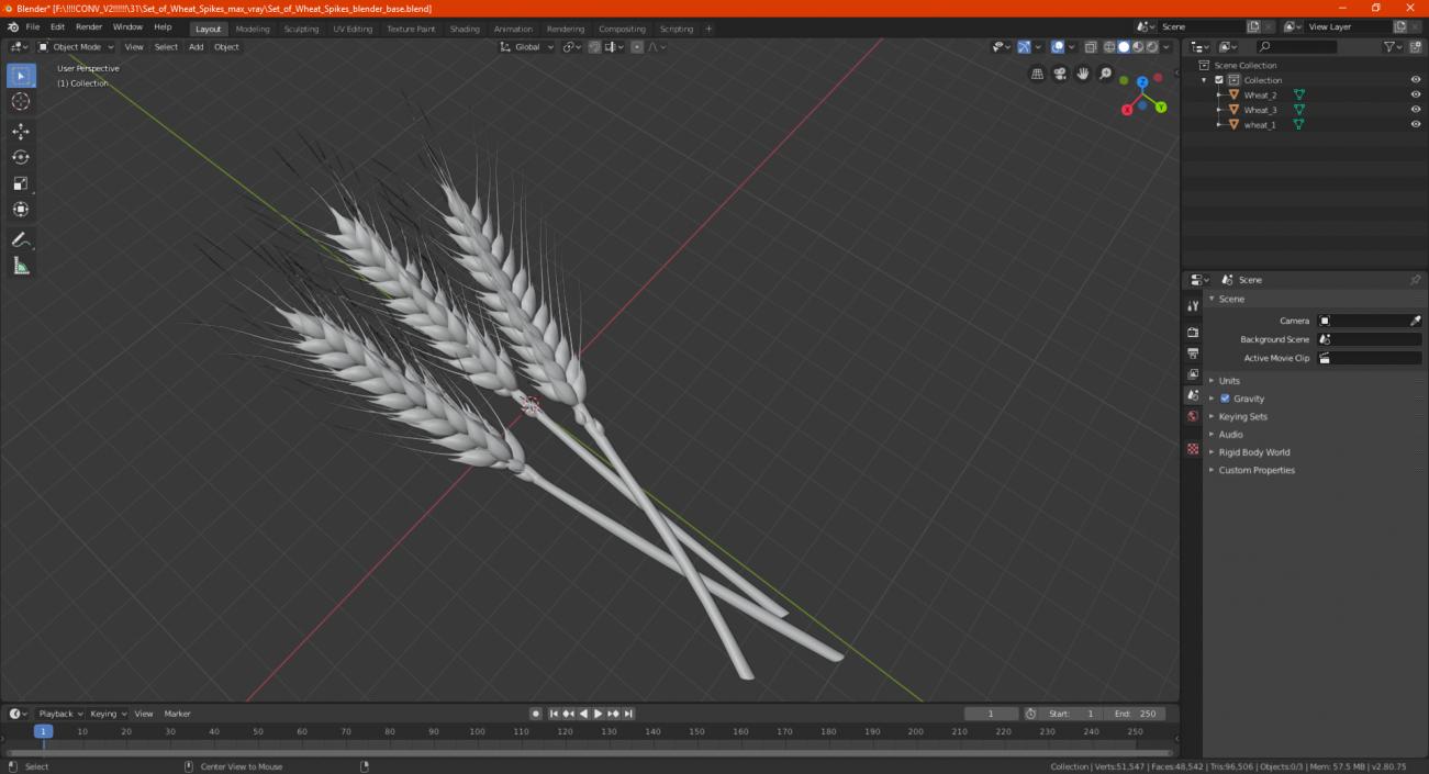 Set of Wheat Spikes 3D model