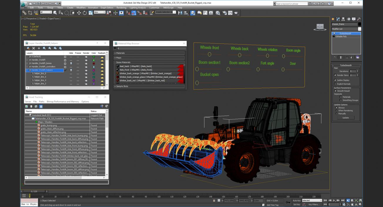 Telehandler JCB 535 Forklift Bucket Rigged 3D