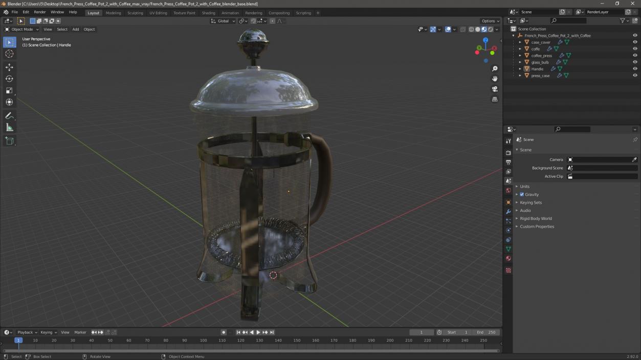 French Press Coffee Pot 2 with Coffee 2 3D model