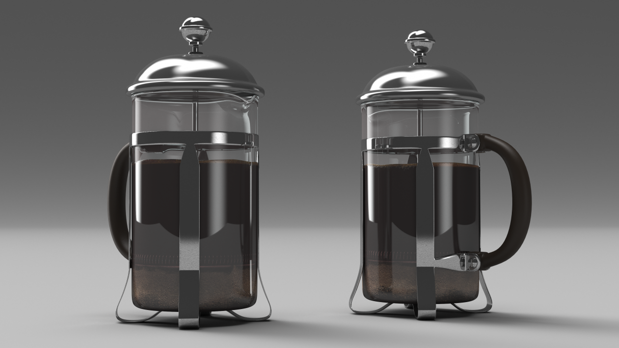 French Press Coffee Pot 2 with Coffee 2 3D model