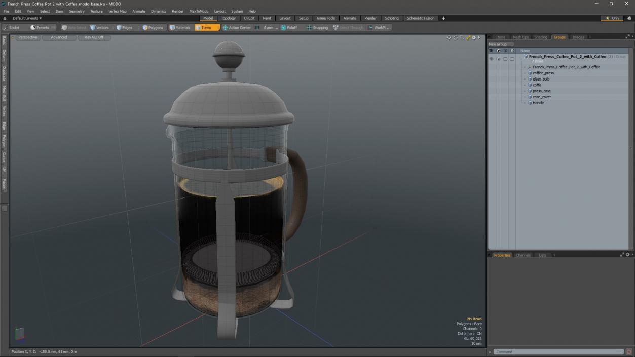 French Press Coffee Pot 2 with Coffee 2 3D model