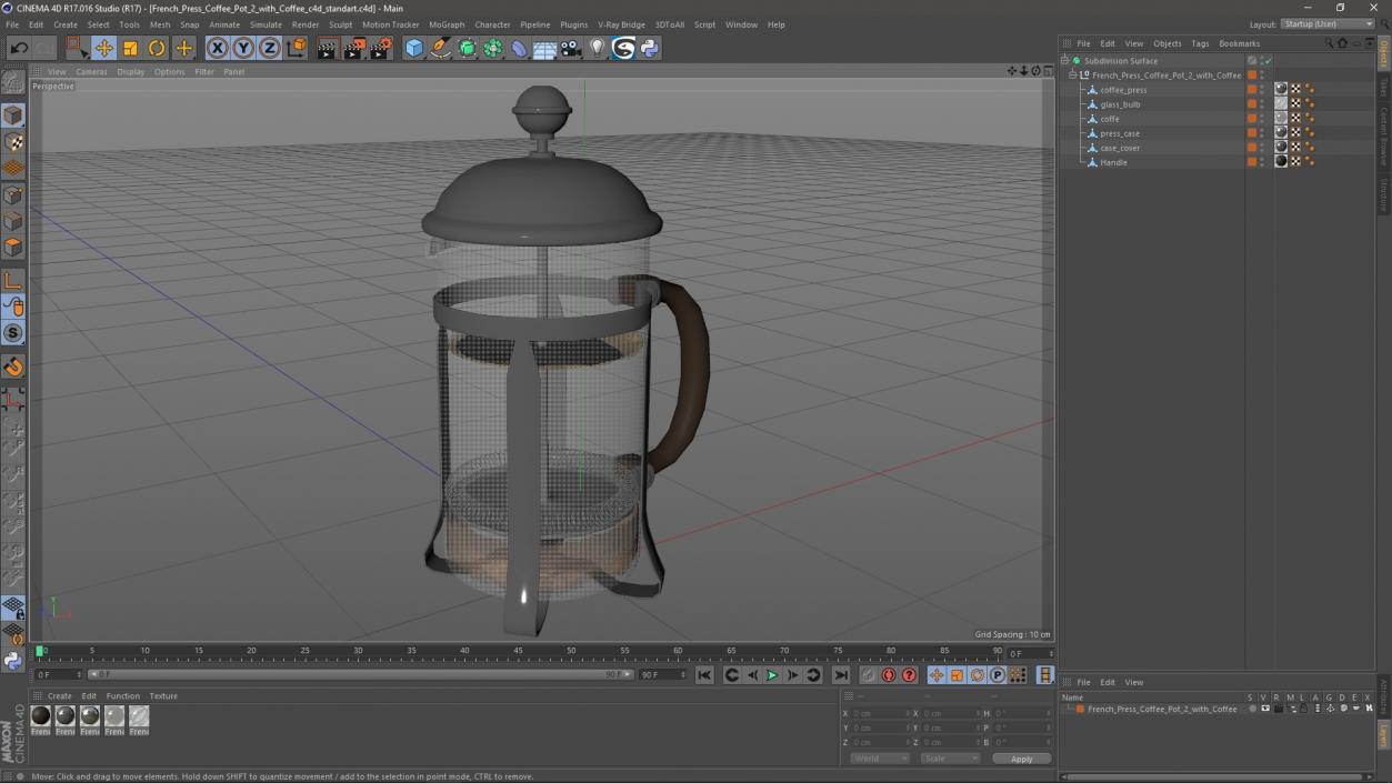 French Press Coffee Pot 2 with Coffee 2 3D model