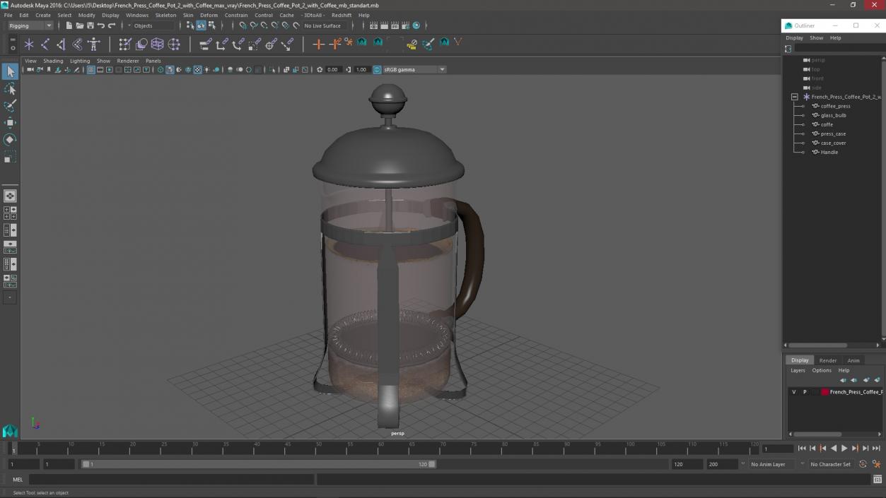 French Press Coffee Pot 2 with Coffee 2 3D model