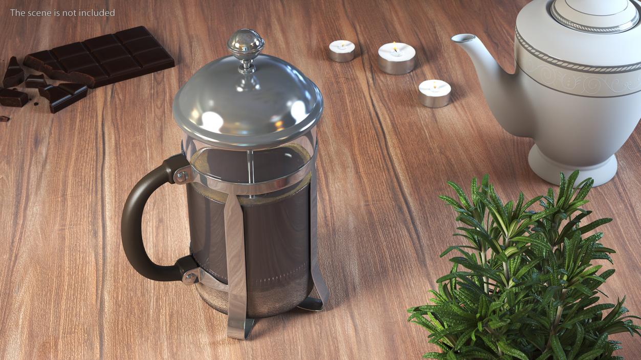 French Press Coffee Pot 2 with Coffee 2 3D model