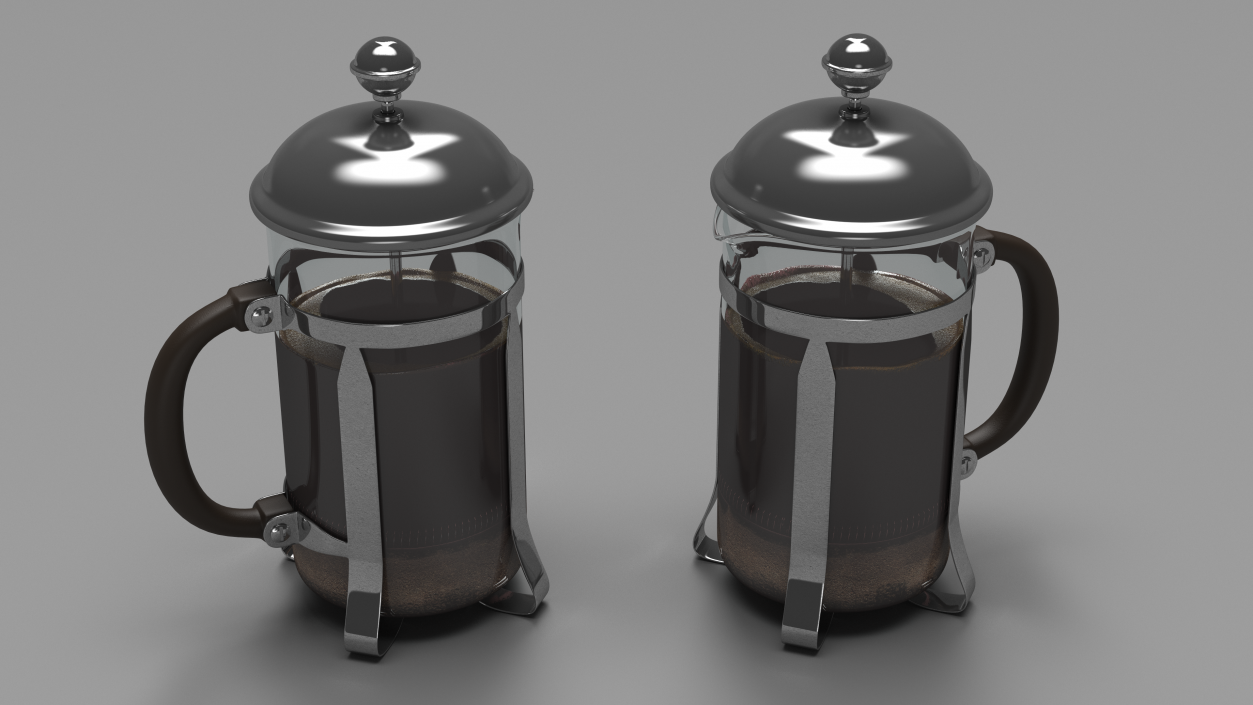 French Press Coffee Pot 2 with Coffee 2 3D model