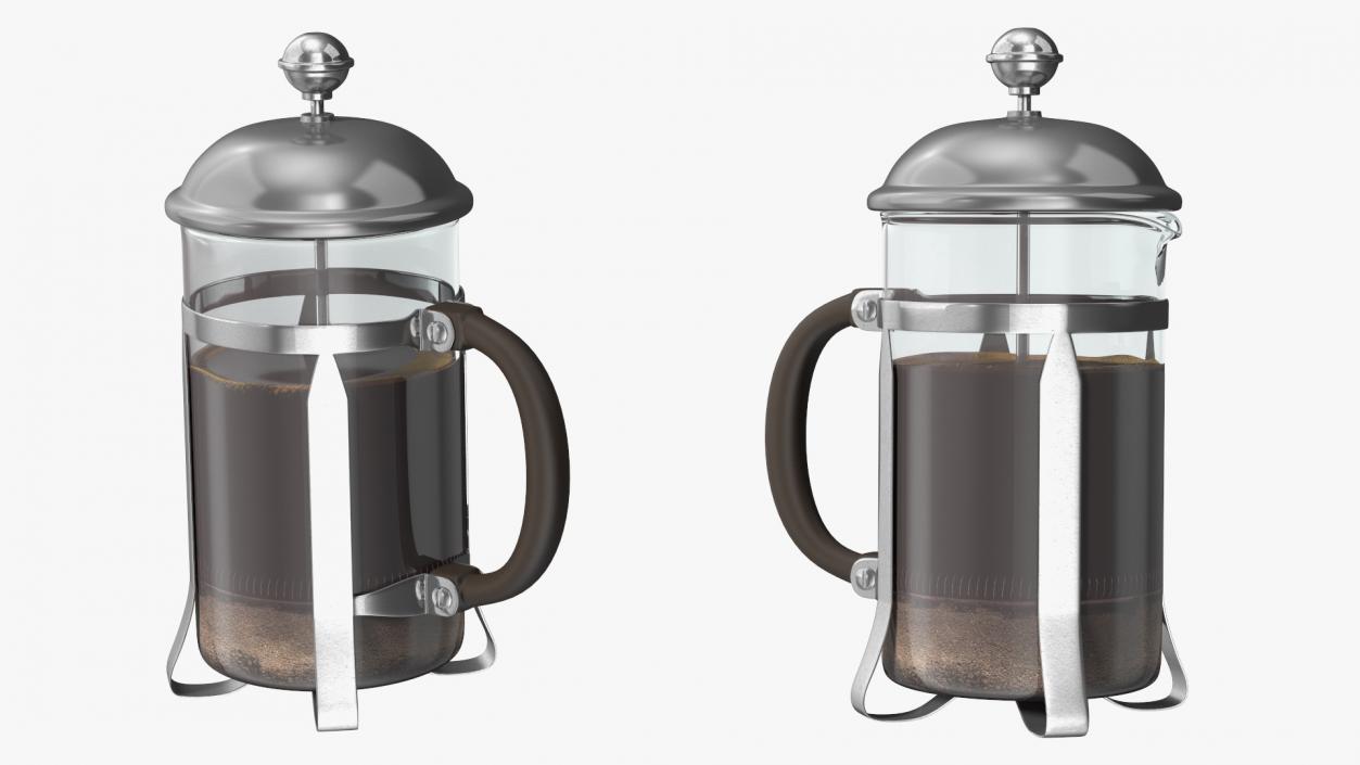 French Press Coffee Pot 2 with Coffee 2 3D model