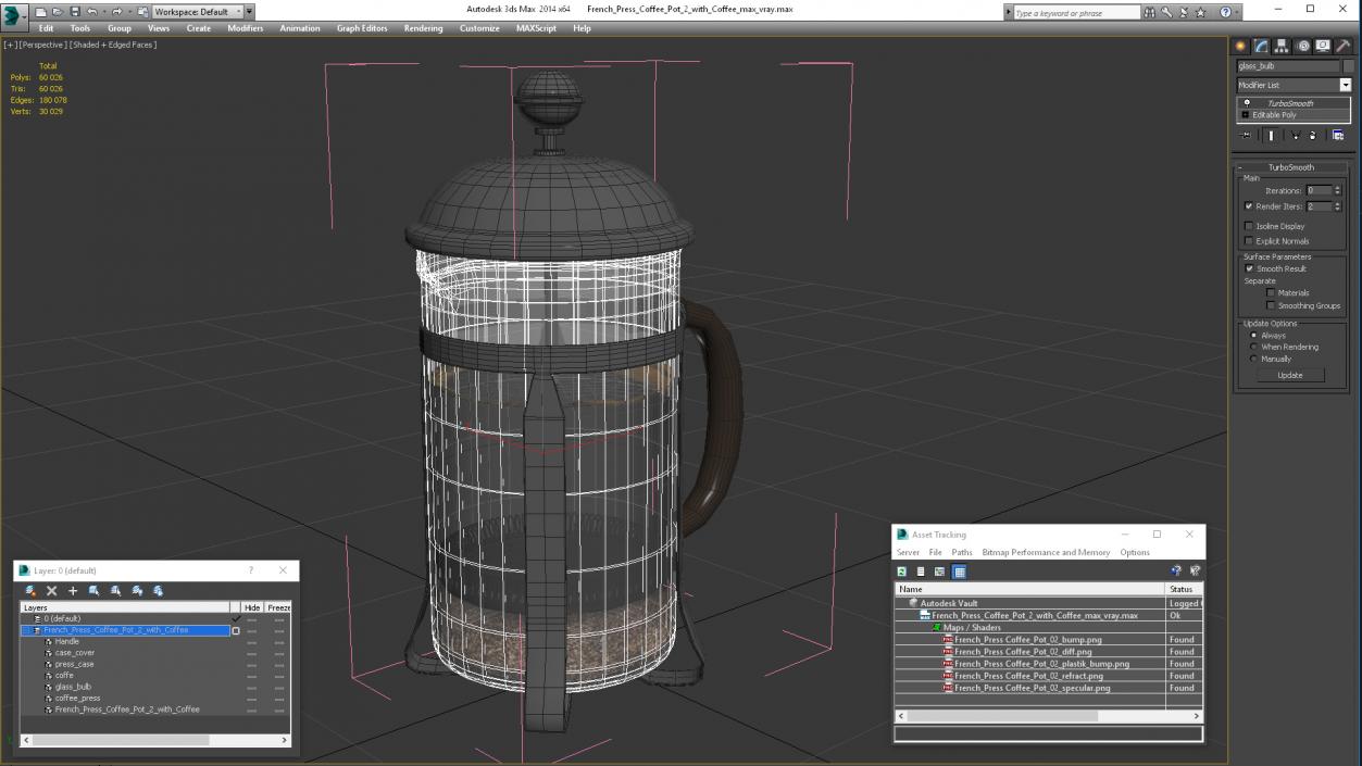 French Press Coffee Pot 2 with Coffee 2 3D model