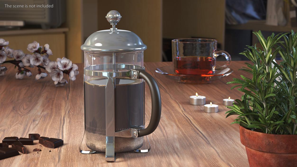 French Press Coffee Pot 2 with Coffee 2 3D model