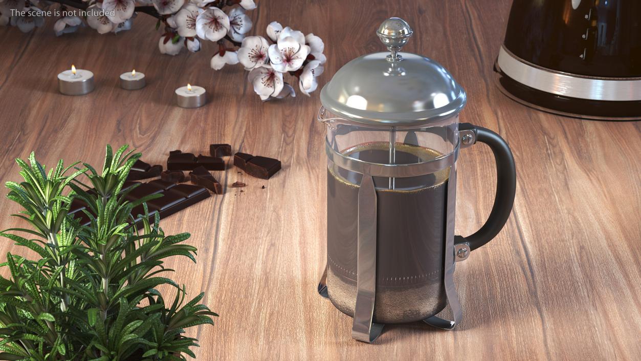 French Press Coffee Pot 2 with Coffee 2 3D model